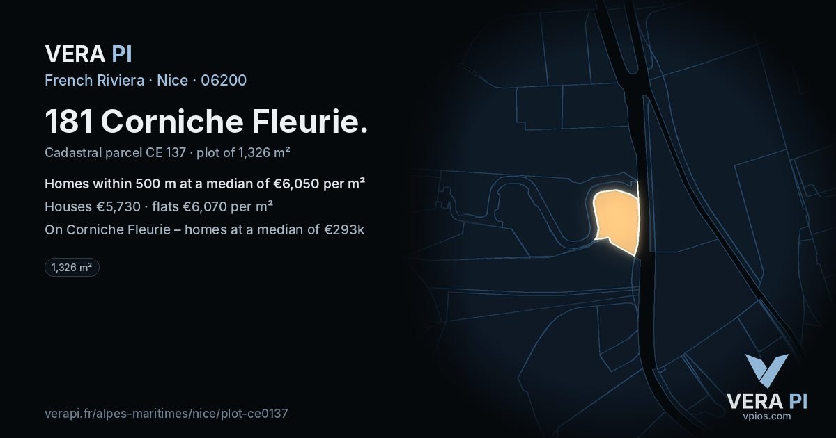 181 Corniche Fleurie, Nice at night – the plot lit, the parcels around coloured by the prices near them