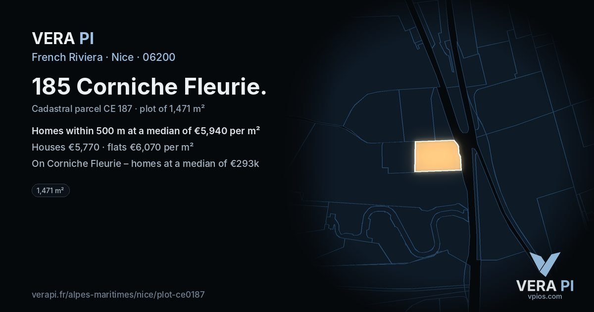 185 Corniche Fleurie, Nice at night – the plot lit, the parcels around coloured by the prices near them