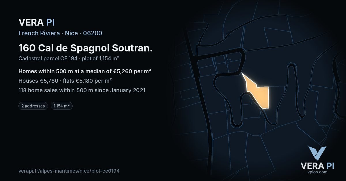 160 Cal de Spagnol Soutran, Nice at night – the plot lit, the parcels around coloured by the prices near them