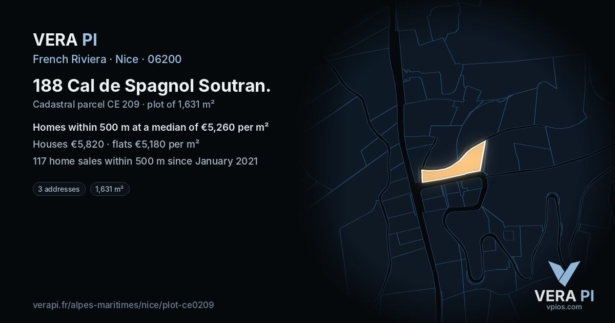 188 Cal de Spagnol Soutran, Nice at night – the plot lit, the parcels around coloured by the prices near them