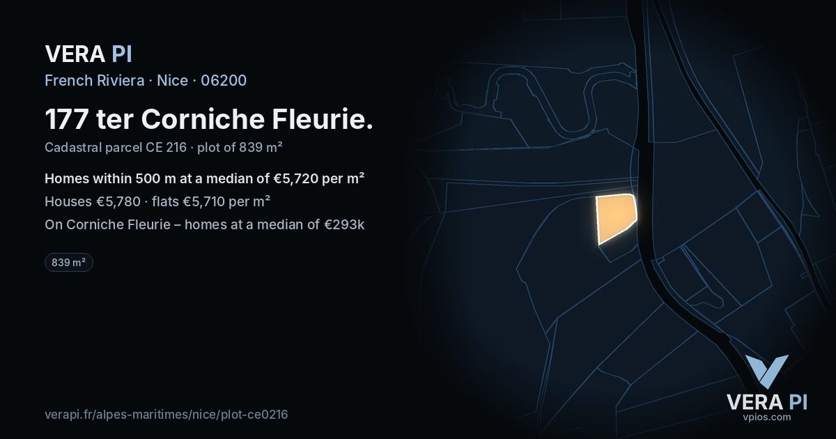 177 ter Corniche Fleurie, Nice at night – the plot lit, the parcels around coloured by the prices near them