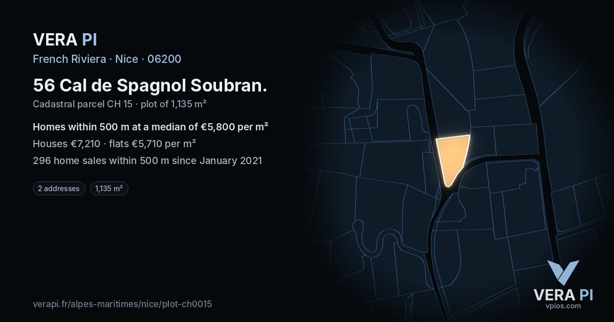 56 Cal de Spagnol Soubran, Nice at night – the plot lit, the parcels around coloured by the prices near them
