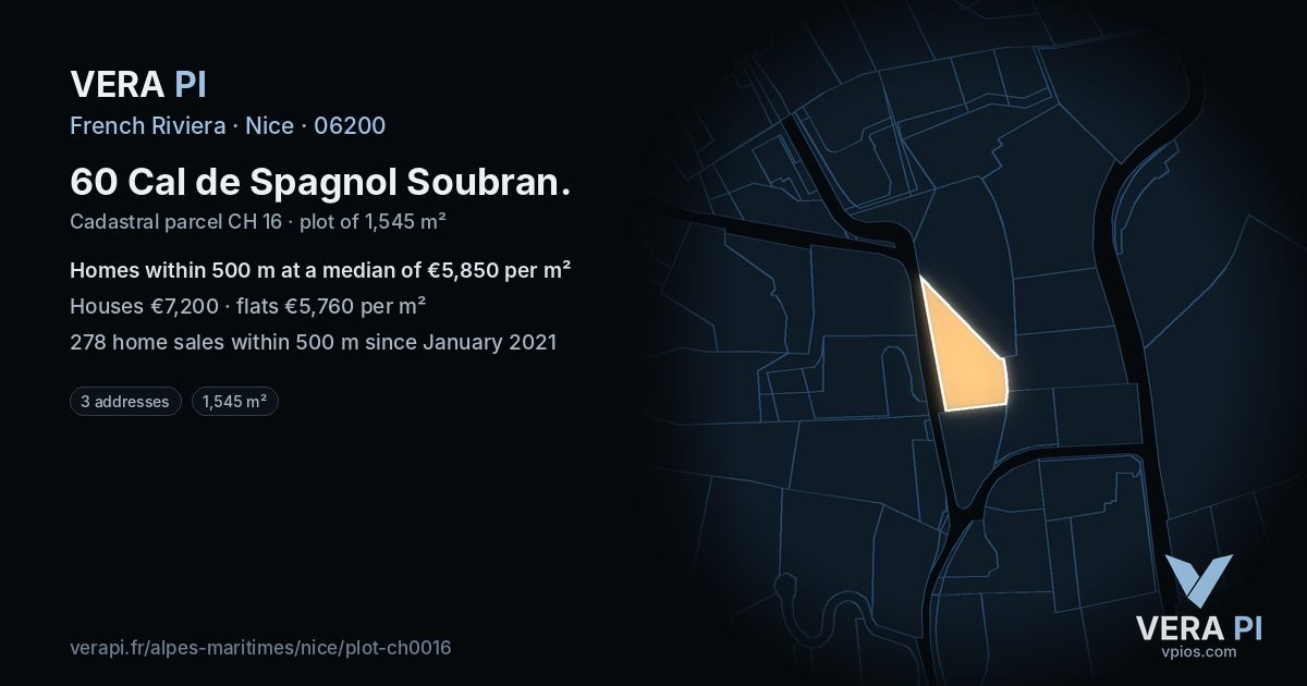 60 Cal de Spagnol Soubran, Nice at night – the plot lit, the parcels around coloured by the prices near them