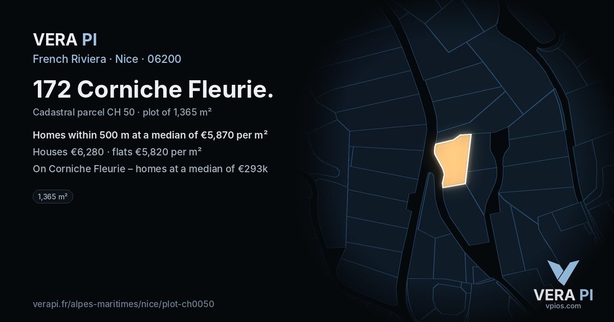 172 Corniche Fleurie, Nice at night – the plot lit, the parcels around coloured by the prices near them