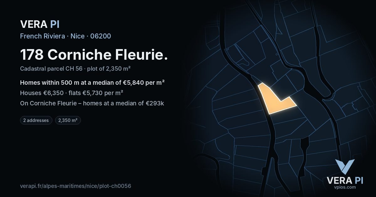 178 Corniche Fleurie, Nice at night – the plot lit, the parcels around coloured by the prices near them