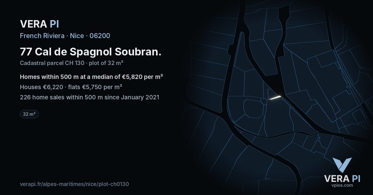 77 Cal de Spagnol Soubran, Nice at night – the plot lit, the parcels around coloured by the prices near them