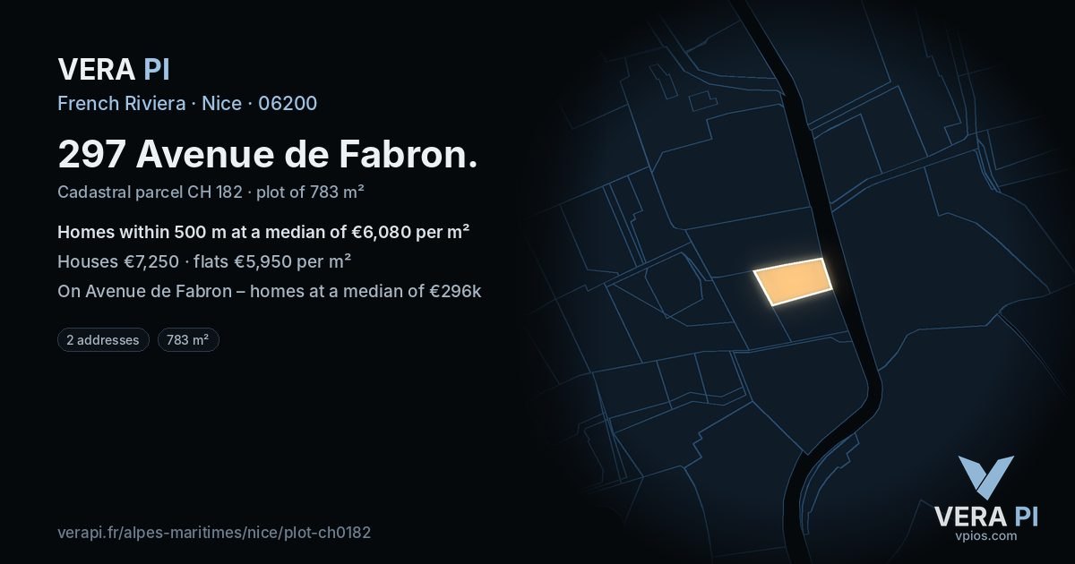 297 Avenue de Fabron, Nice at night – the plot lit, the parcels around coloured by the prices near them