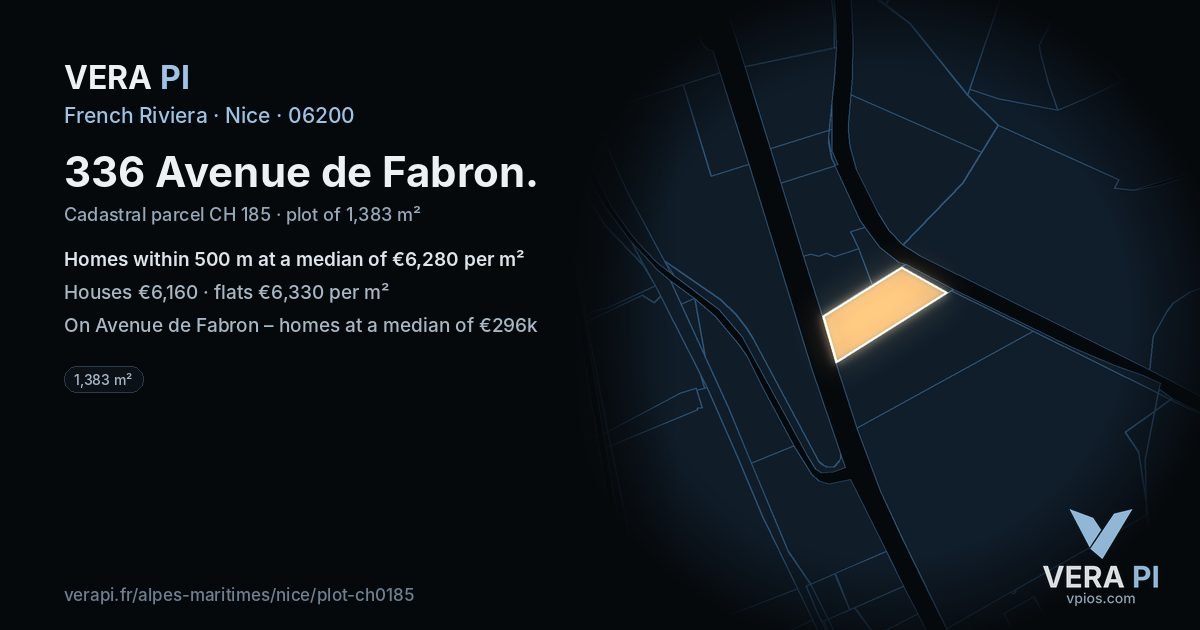 336 Avenue de Fabron, Nice at night – the plot lit, the parcels around coloured by the prices near them