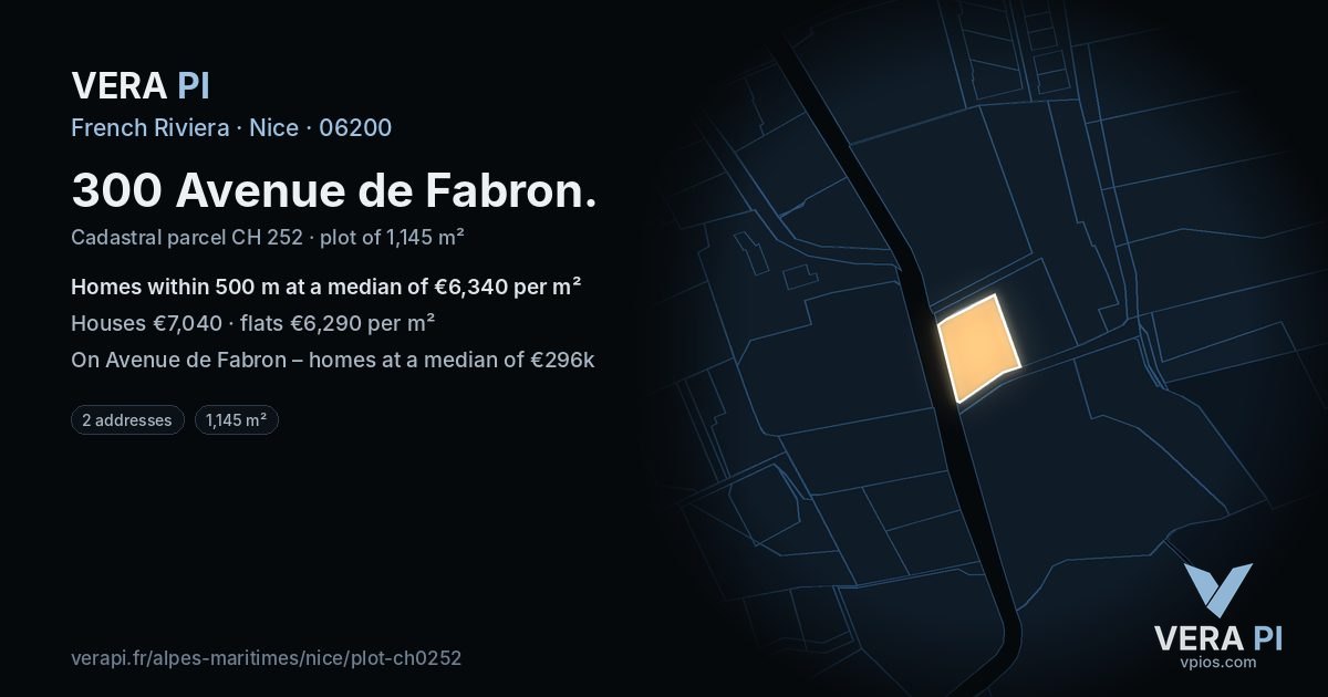 300 Avenue de Fabron, Nice at night – the plot lit, the parcels around coloured by the prices near them