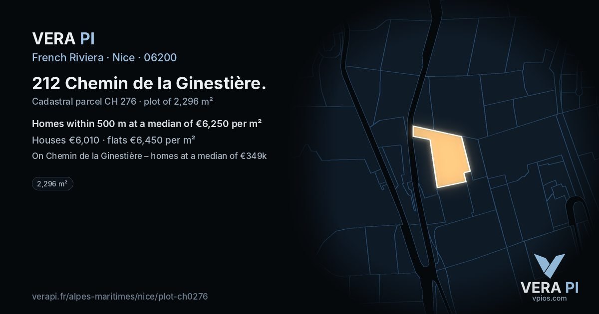 212 Chemin de la Ginestière, Nice at night – the plot lit, the parcels around coloured by the prices near them
