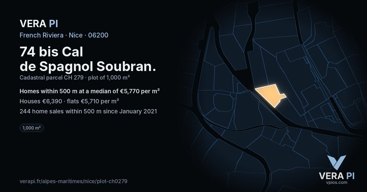 74 bis Cal de Spagnol Soubran, Nice at night – the plot lit, the parcels around coloured by the prices near them