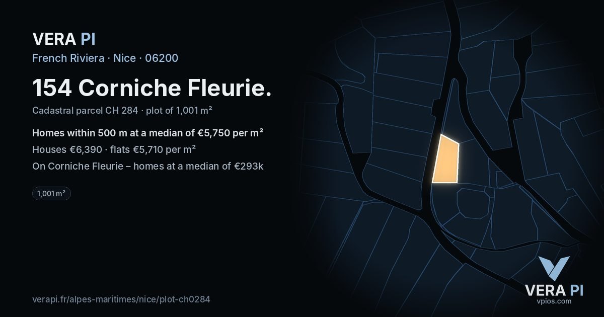 154 Corniche Fleurie, Nice at night – the plot lit, the parcels around coloured by the prices near them
