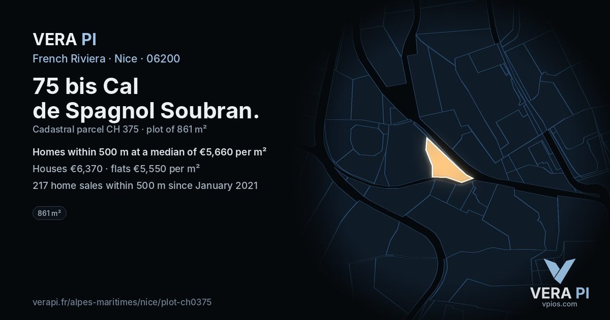 75 bis Cal de Spagnol Soubran, Nice at night – the plot lit, the parcels around coloured by the prices near them