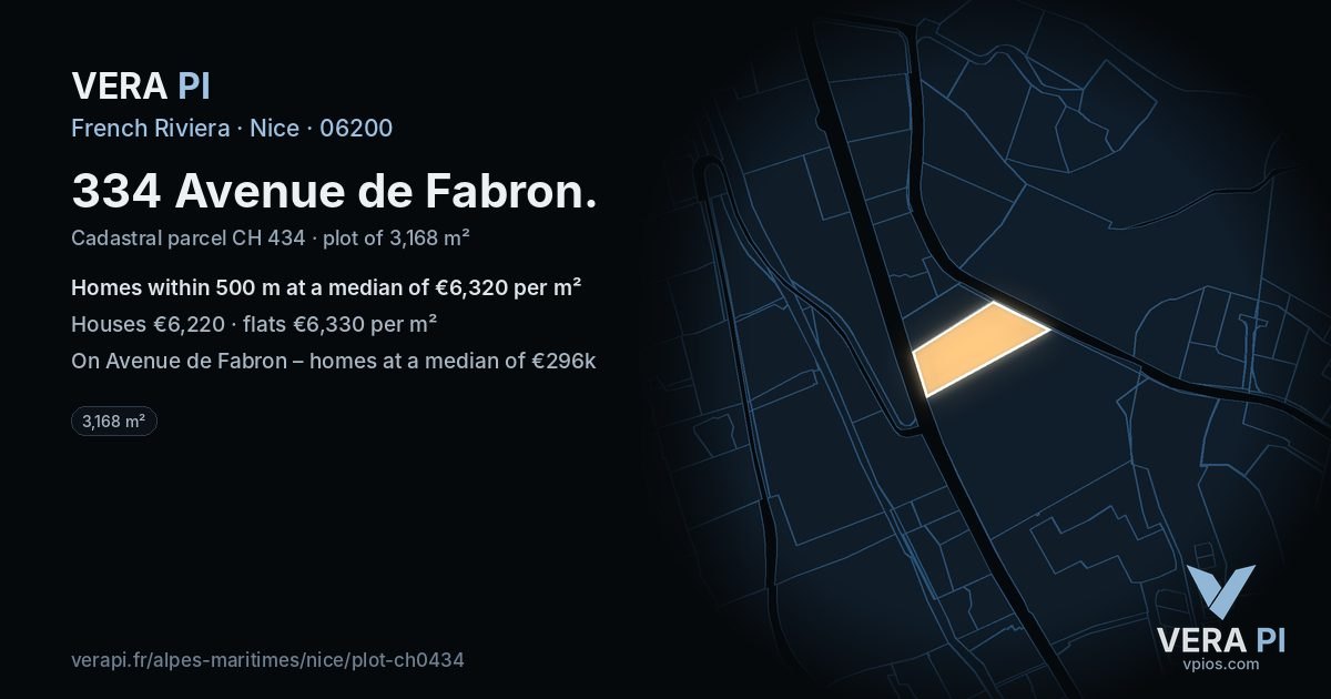 334 Avenue de Fabron, Nice at night – the plot lit, the parcels around coloured by the prices near them