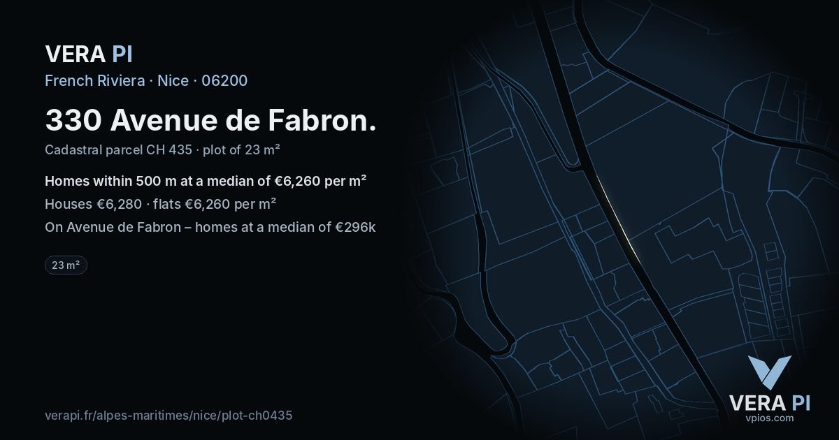 330 Avenue de Fabron, Nice at night – the plot lit, the parcels around coloured by the prices near them