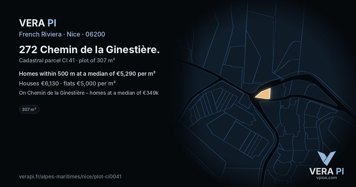 272 Chemin de la Ginestière, Nice at night – the plot lit, the parcels around coloured by the prices near them