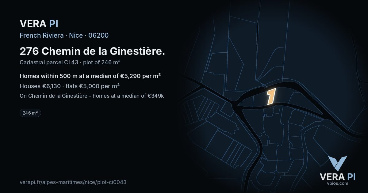 276 Chemin de la Ginestière, Nice at night – the plot lit, the parcels around coloured by the prices near them