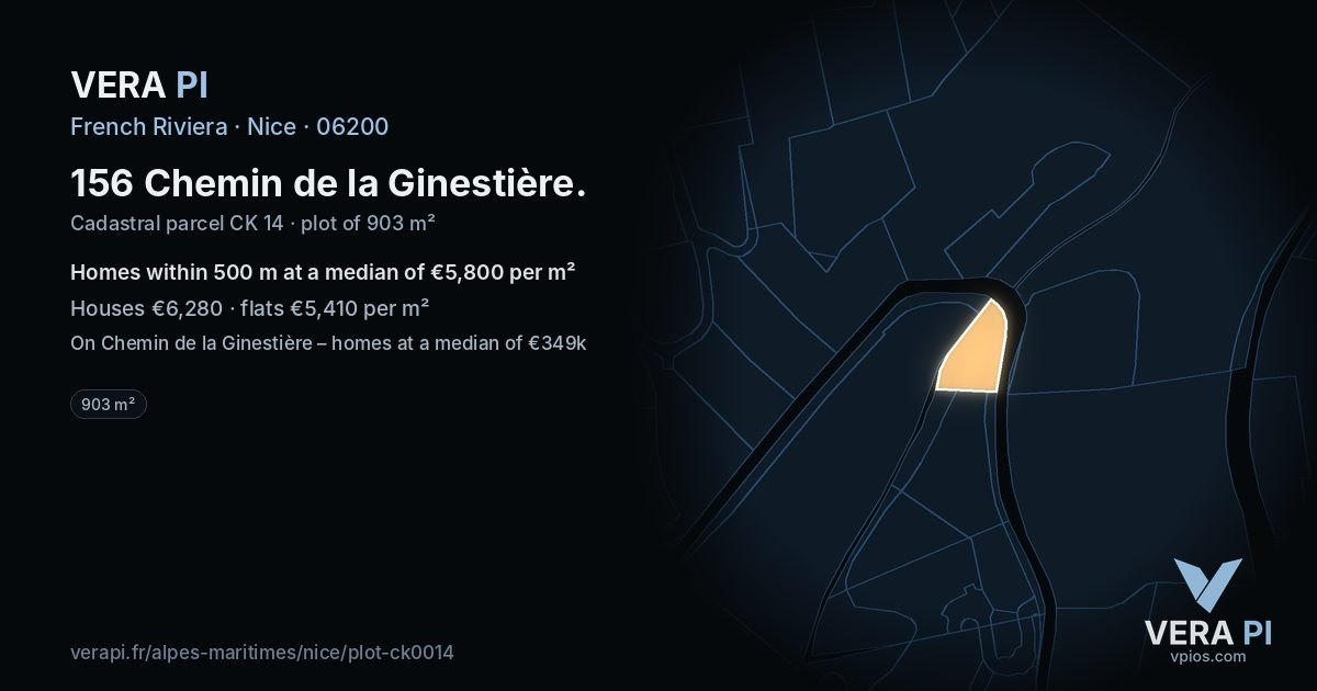 156 Chemin de la Ginestière, Nice at night – the plot lit, the parcels around coloured by the prices near them
