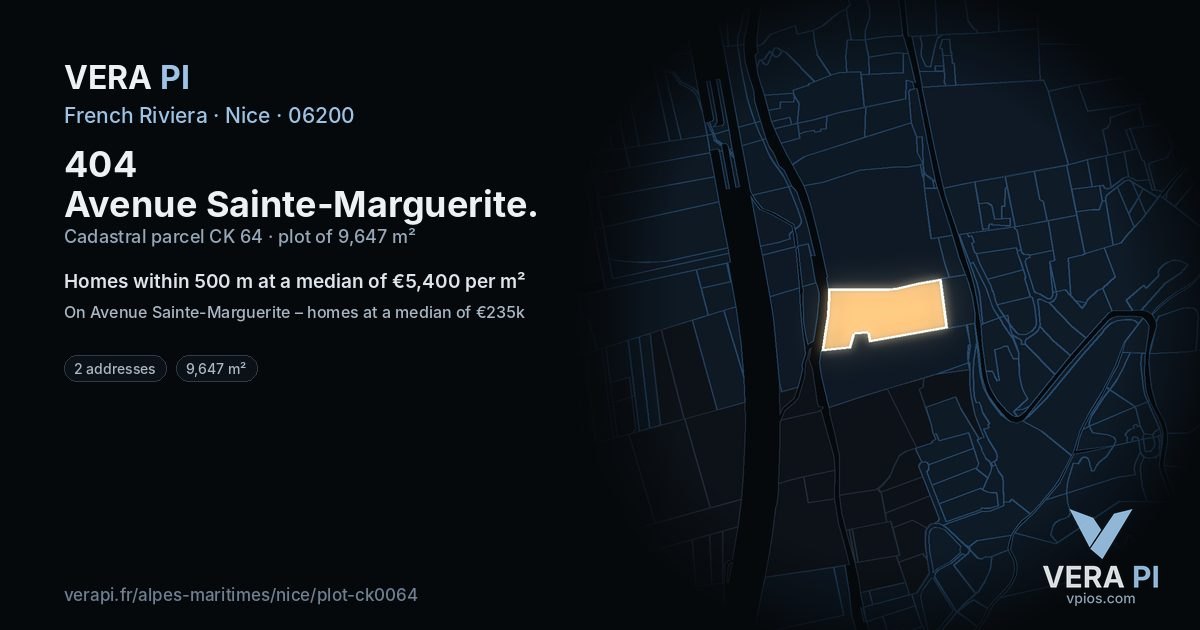 404 Avenue Sainte-Marguerite, Nice at night – the plot lit, the parcels around coloured by the prices near them
