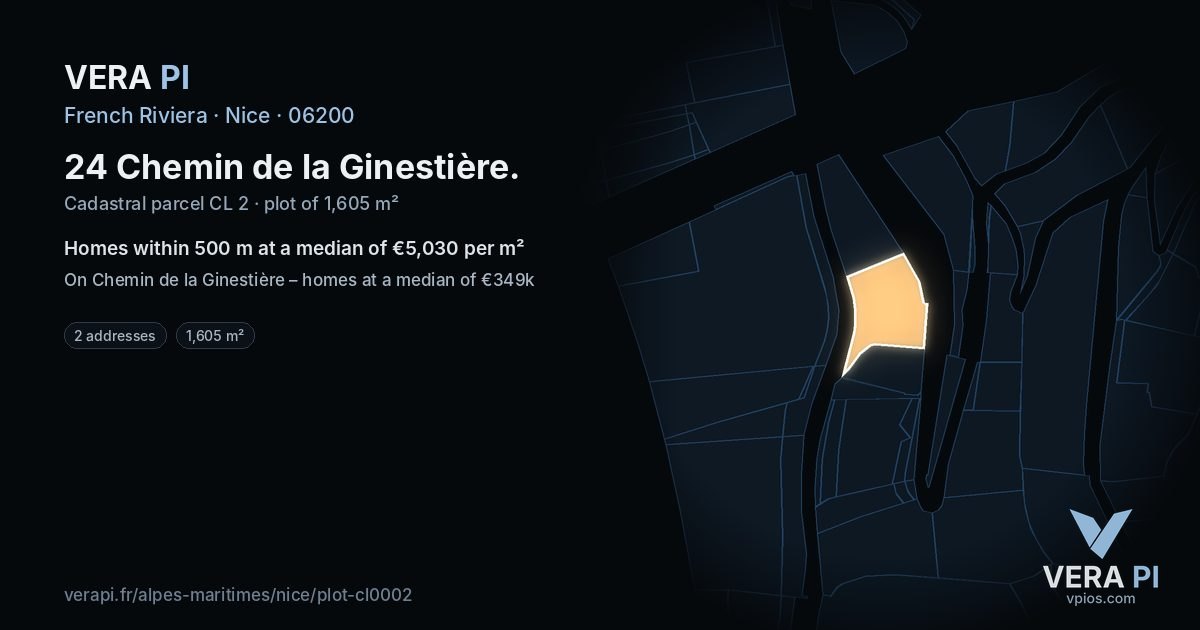 24 Chemin de la Ginestière, Nice at night – the plot lit, the parcels around coloured by the prices near them