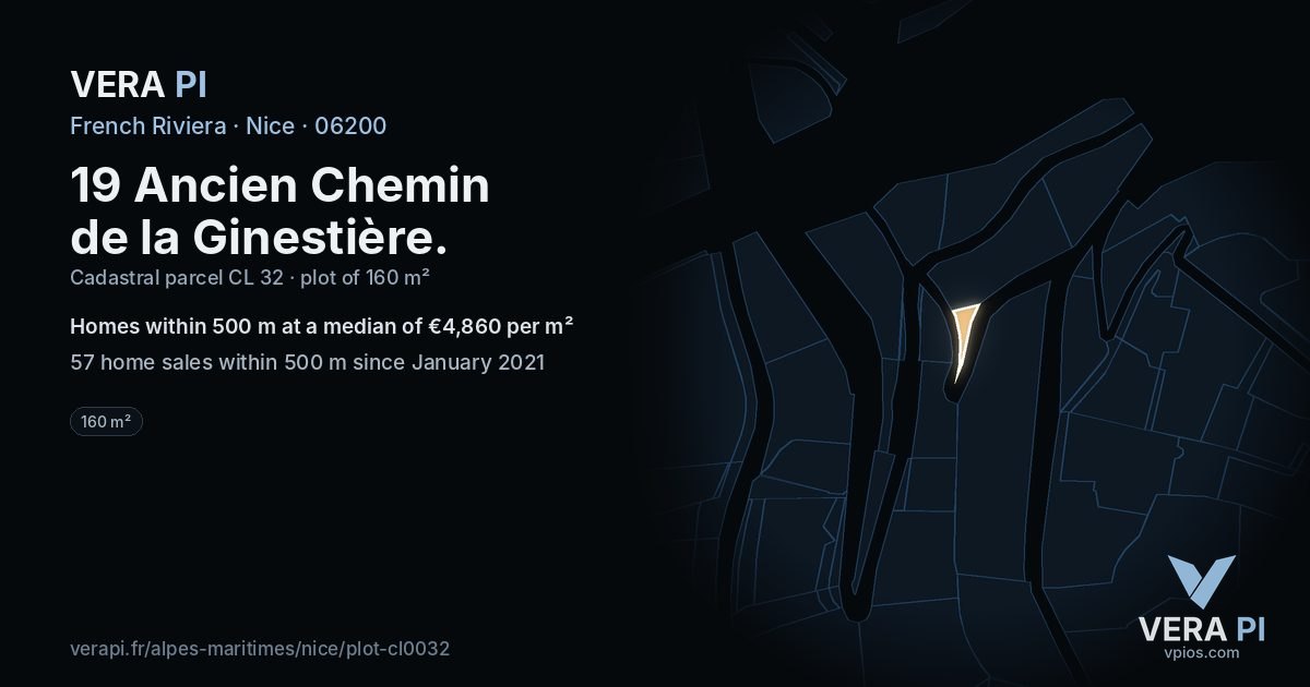 19 Ancien Chemin de la Ginestière, Nice at night – the plot lit, the parcels around coloured by the prices near them