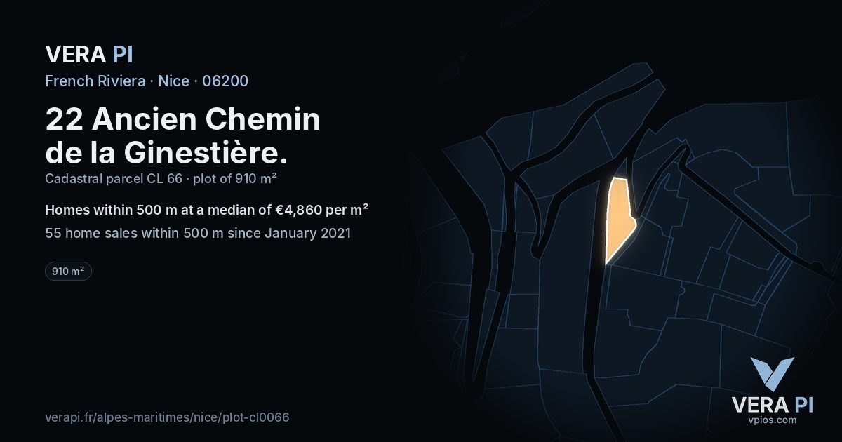 22 Ancien Chemin de la Ginestière, Nice at night – the plot lit, the parcels around coloured by the prices near them