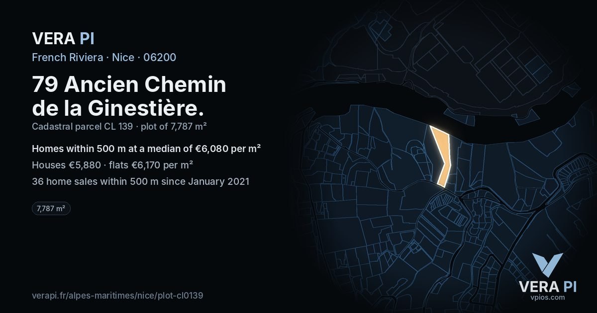 79 Ancien Chemin de la Ginestière, Nice at night – the plot lit, the parcels around coloured by the prices near them