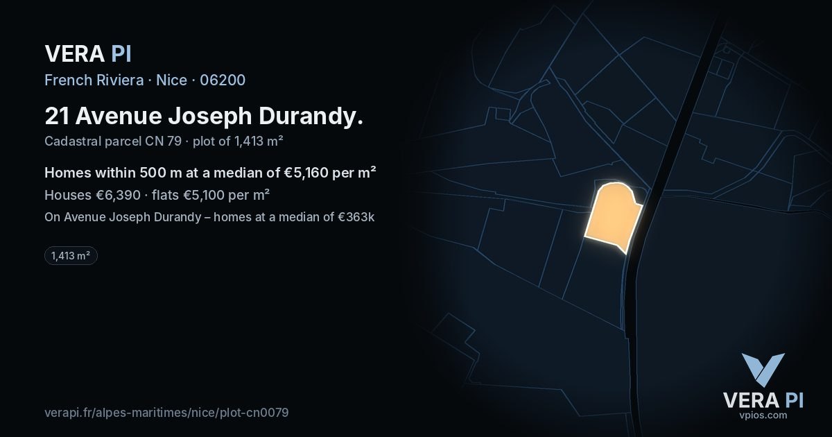21 Avenue Joseph Durandy, Nice at night – the plot lit, the parcels around coloured by the prices near them