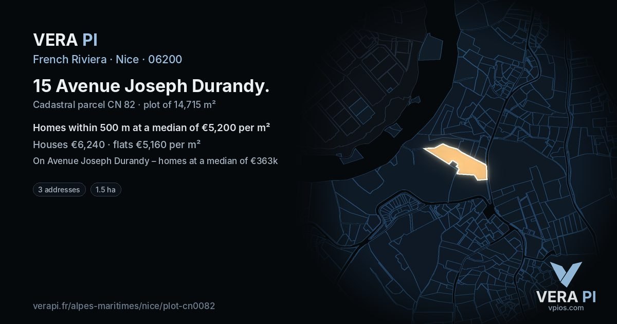 15 Avenue Joseph Durandy, Nice at night – the plot lit, the parcels around coloured by the prices near them