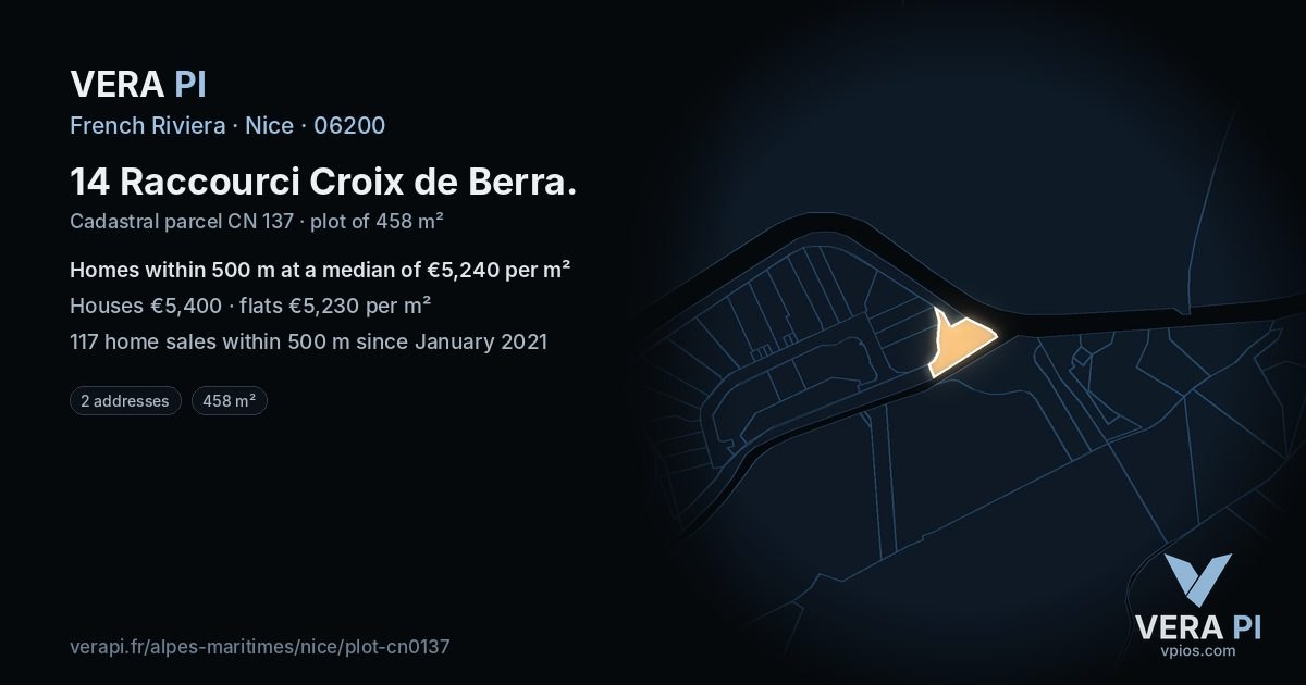 14 Raccourci Croix de Berra, Nice at night – the plot lit, the parcels around coloured by the prices near them