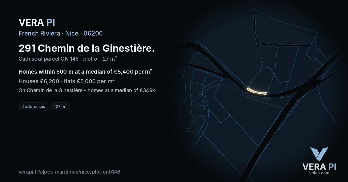 291 Chemin de la Ginestière, Nice at night – the plot lit, the parcels around coloured by the prices near them