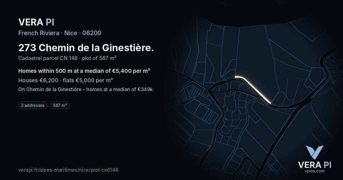 273 Chemin de la Ginestière, Nice at night – the plot lit, the parcels around coloured by the prices near them