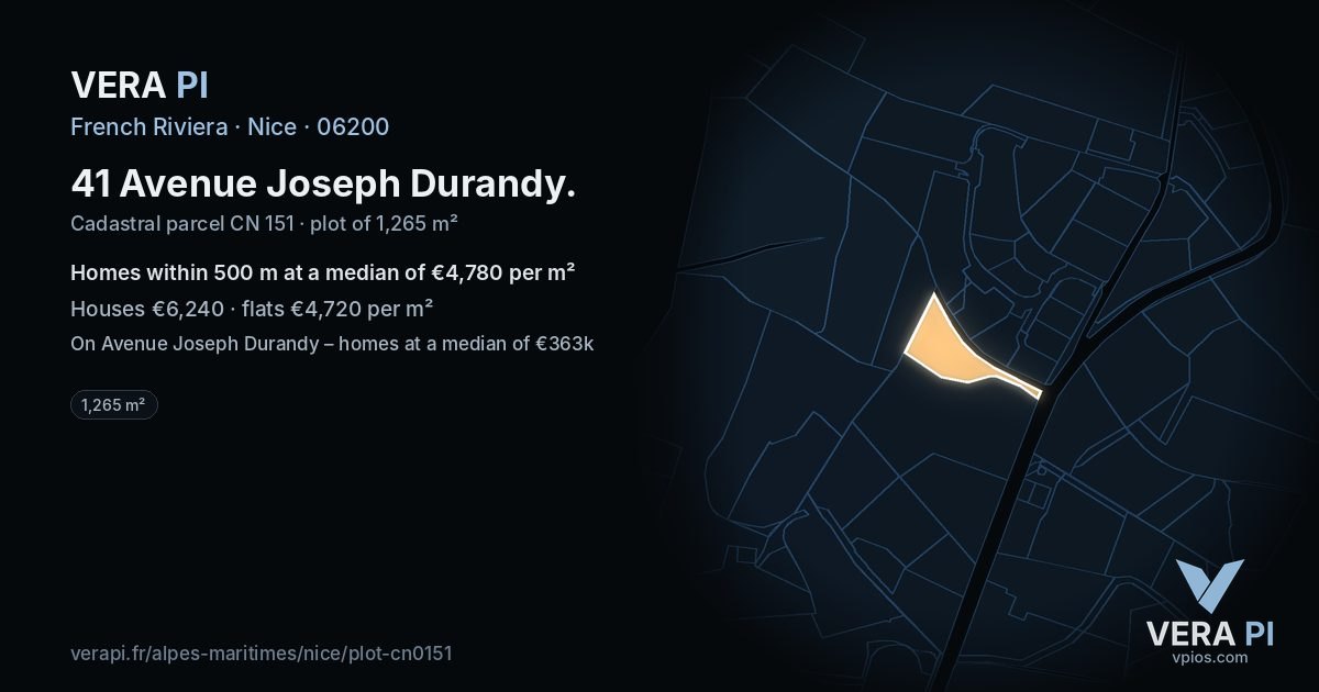 41 Avenue Joseph Durandy, Nice at night – the plot lit, the parcels around coloured by the prices near them