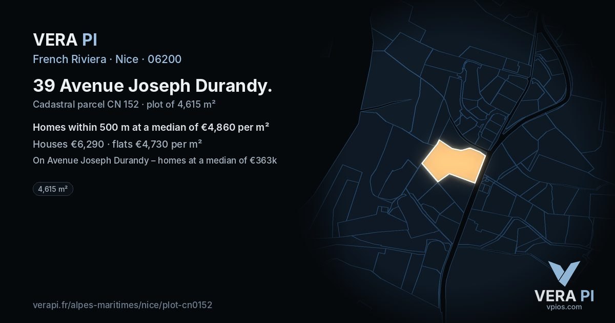 39 Avenue Joseph Durandy, Nice at night – the plot lit, the parcels around coloured by the prices near them