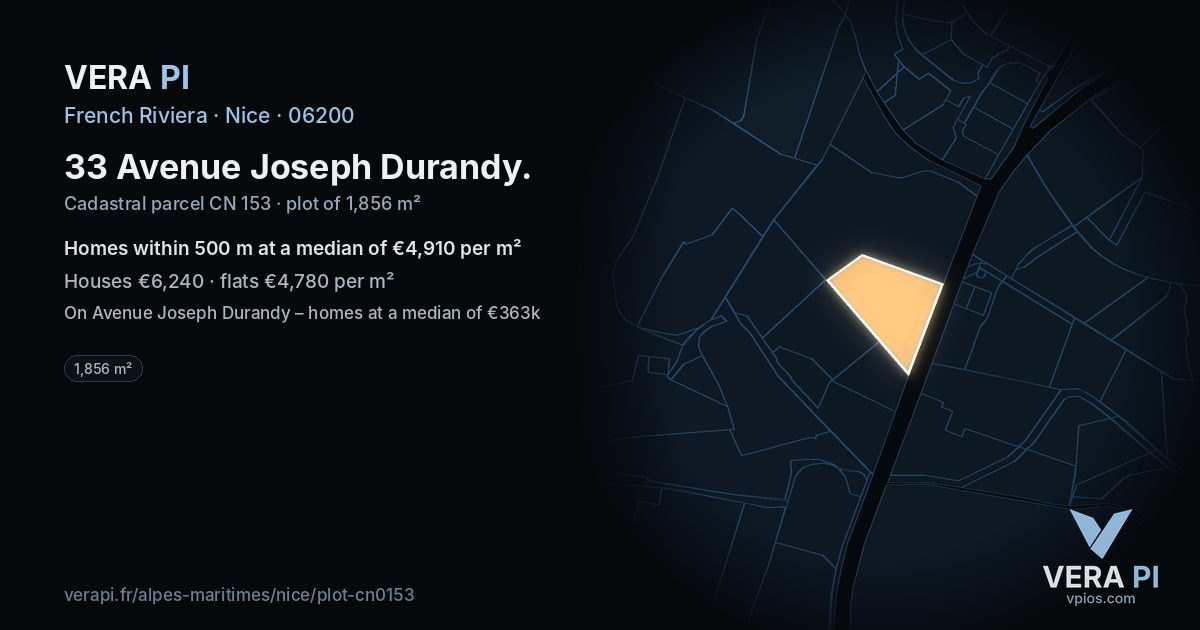 33 Avenue Joseph Durandy, Nice at night – the plot lit, the parcels around coloured by the prices near them