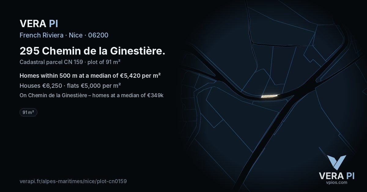 295 Chemin de la Ginestière, Nice at night – the plot lit, the parcels around coloured by the prices near them
