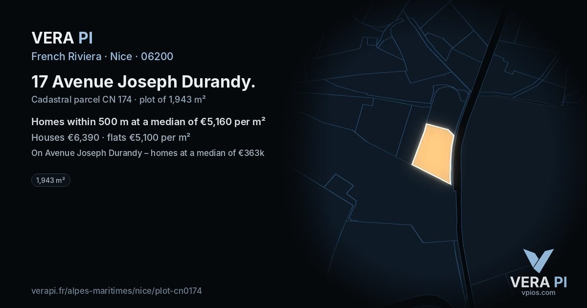 17 Avenue Joseph Durandy, Nice at night – the plot lit, the parcels around coloured by the prices near them