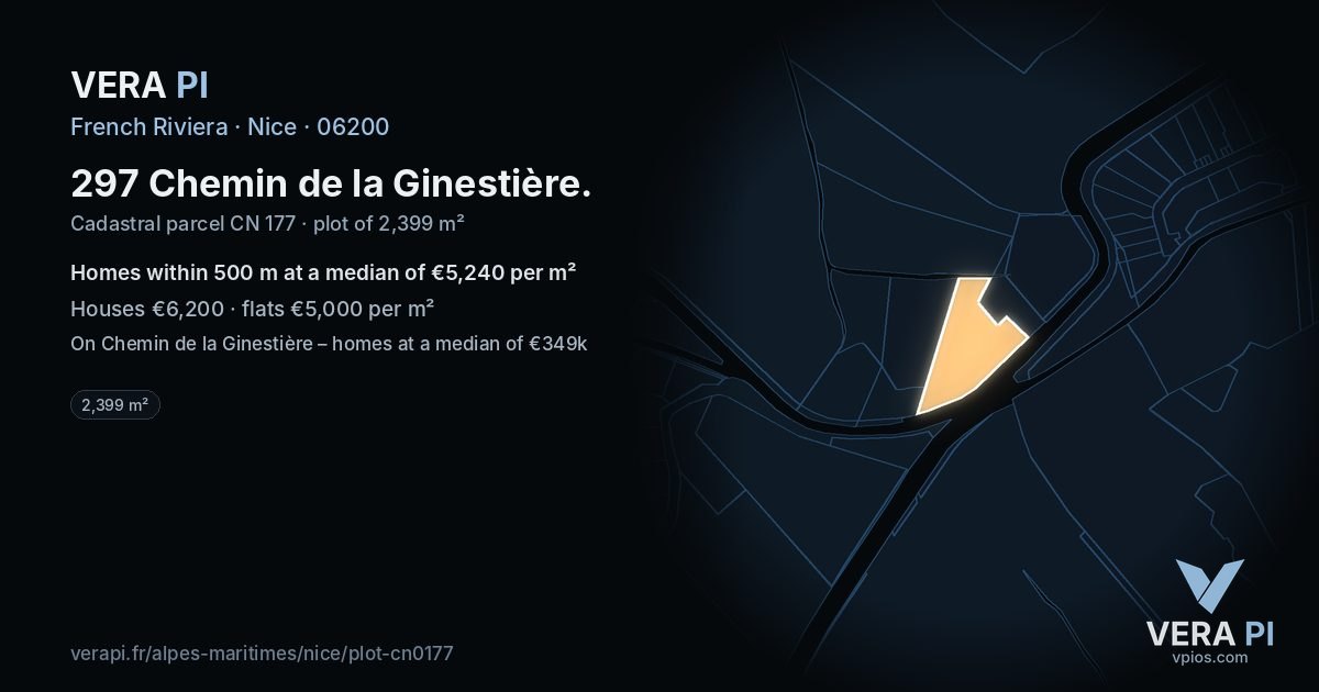 297 Chemin de la Ginestière, Nice at night – the plot lit, the parcels around coloured by the prices near them