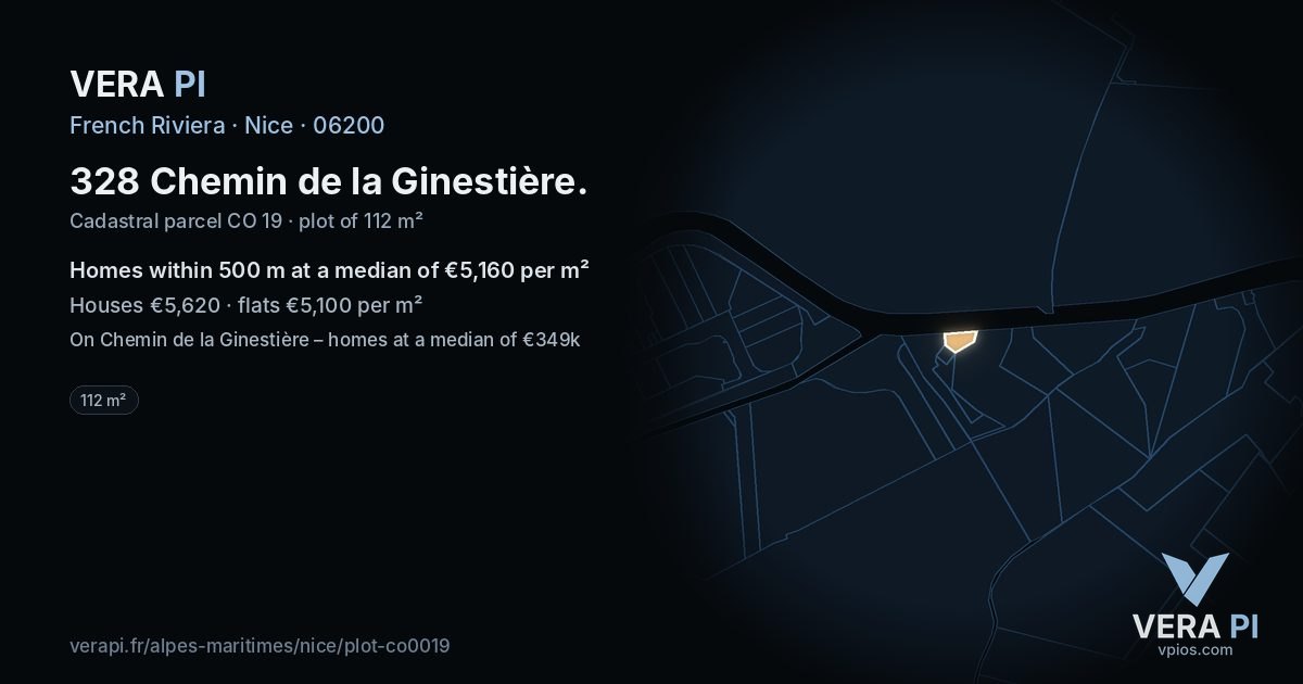328 Chemin de la Ginestière, Nice at night – the plot lit, the parcels around coloured by the prices near them
