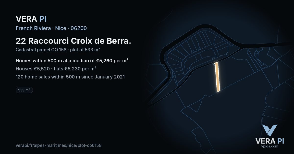 22 Raccourci Croix de Berra, Nice at night – the plot lit, the parcels around coloured by the prices near them