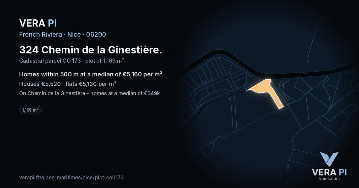 324 Chemin de la Ginestière, Nice at night – the plot lit, the parcels around coloured by the prices near them