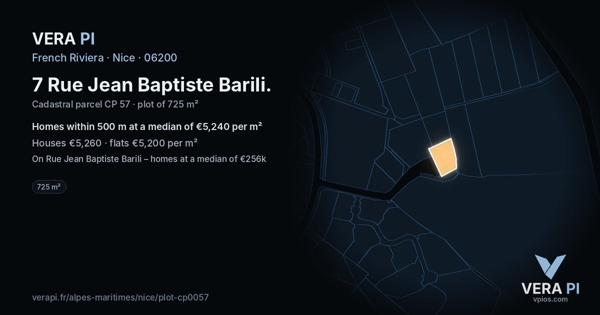 7 Rue Jean Baptiste Barili, Nice at night – the plot lit, the parcels around coloured by the prices near them