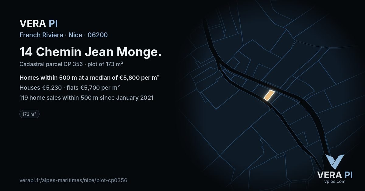 14 Chemin Jean Monge, Nice at night – the plot lit, the parcels around coloured by the prices near them
