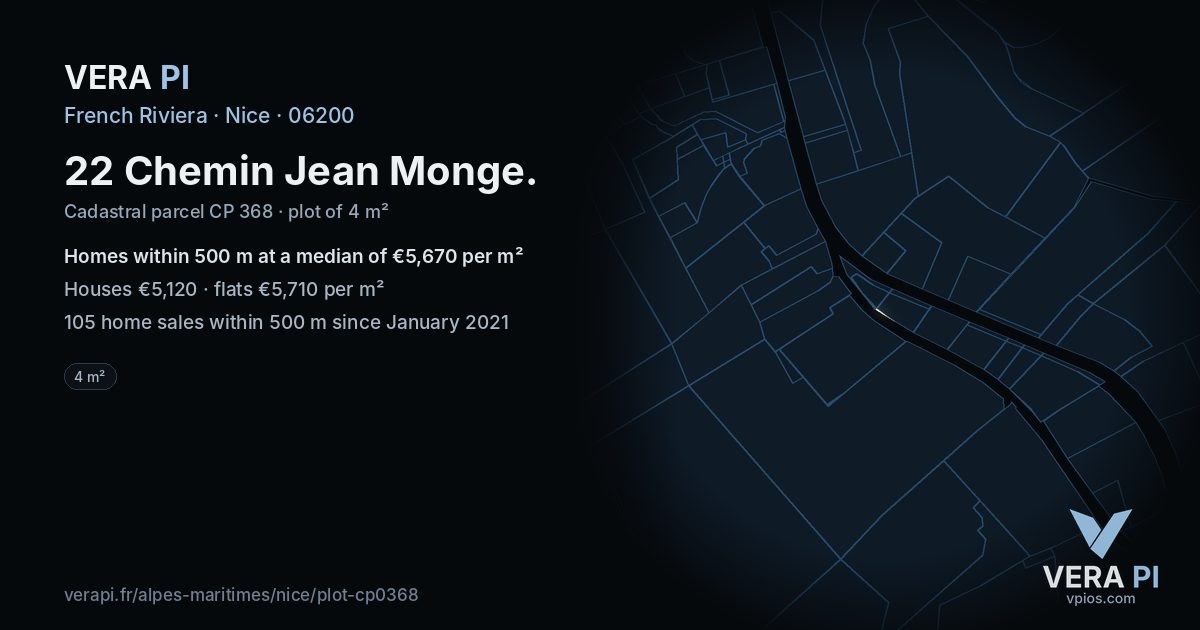 22 Chemin Jean Monge, Nice at night – the plot lit, the parcels around coloured by the prices near them