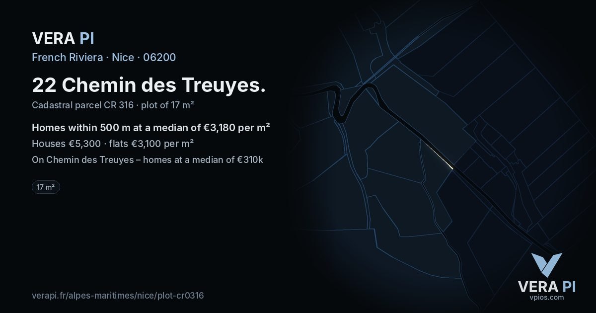 22 Chemin des Treuyes, Nice at night – the plot lit, the parcels around coloured by the prices near them