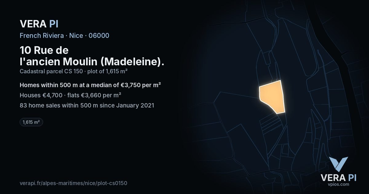 10 Rue de l'ancien Moulin (Madeleine), Nice at night – the plot lit, the parcels around coloured by the prices near them