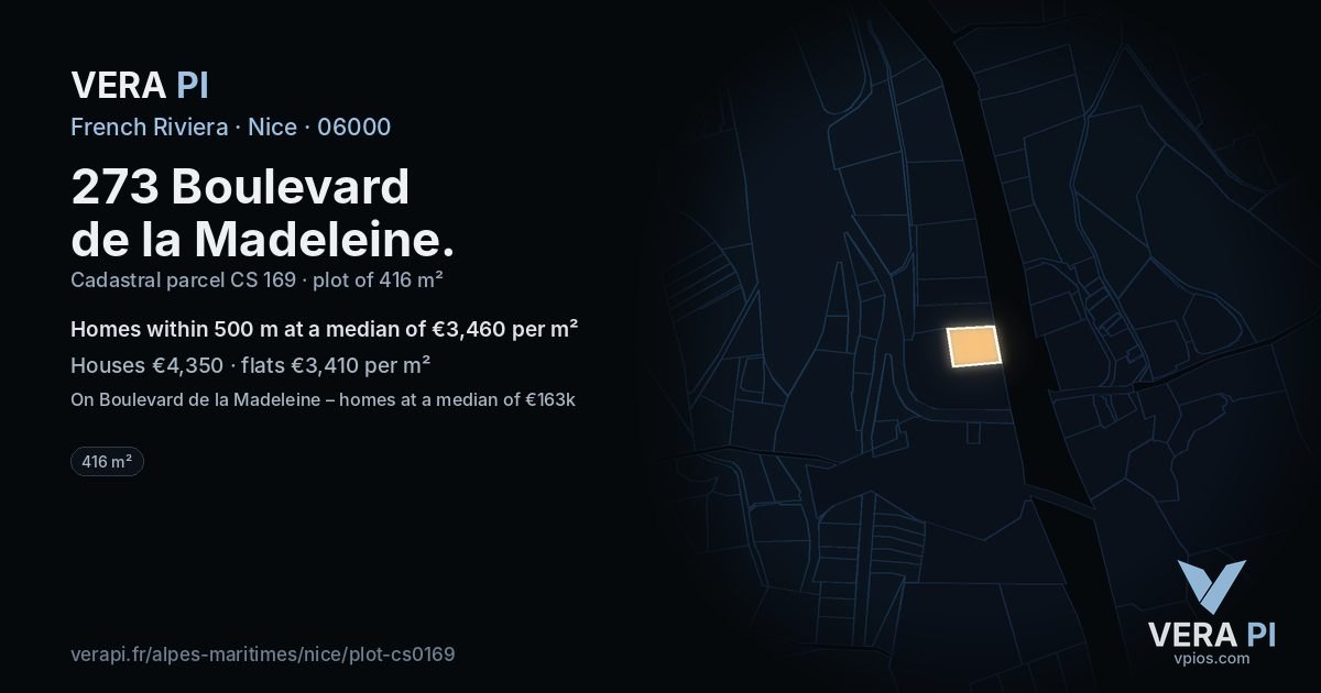 273 Boulevard de la Madeleine, Nice at night – the plot lit, the parcels around coloured by the prices near them