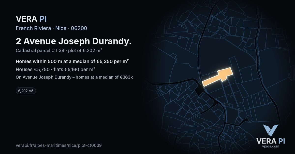 2 Avenue Joseph Durandy, Nice at night – the plot lit, the parcels around coloured by the prices near them