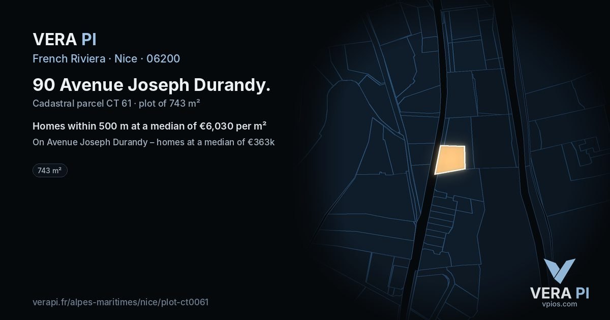 90 Avenue Joseph Durandy, Nice at night – the plot lit, the parcels around coloured by the prices near them