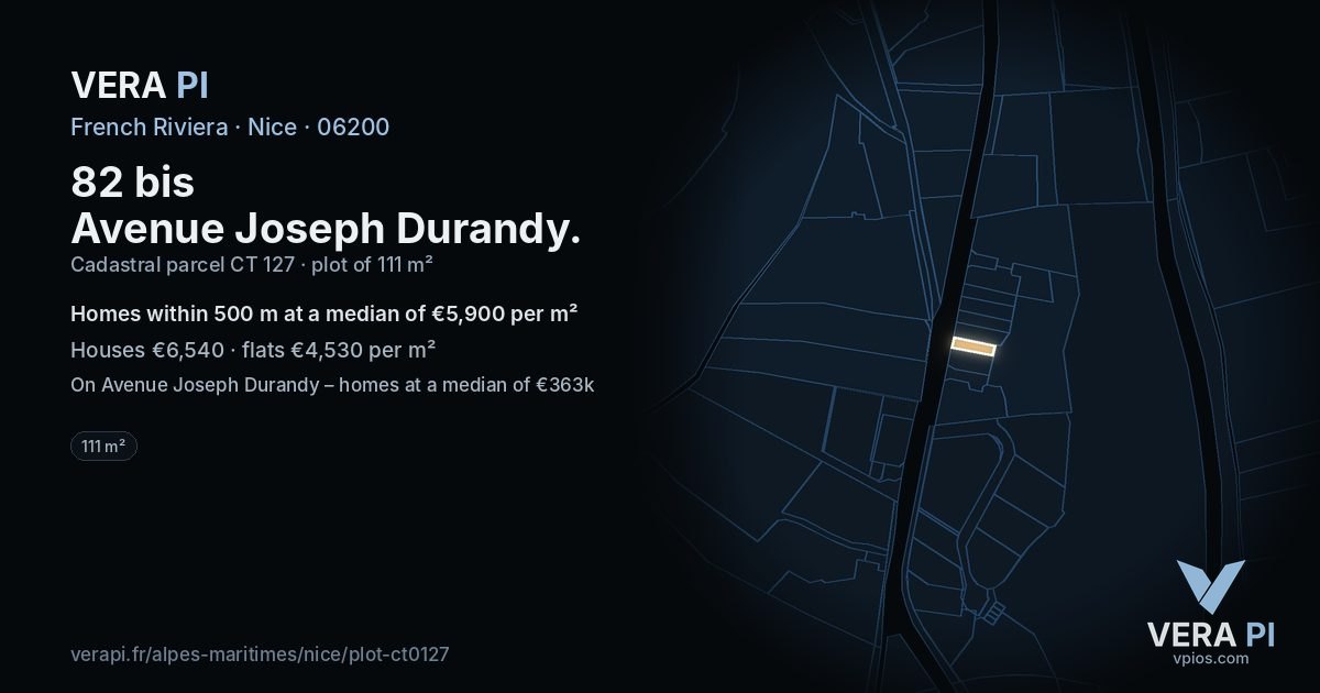 82 bis Avenue Joseph Durandy, Nice at night – the plot lit, the parcels around coloured by the prices near them